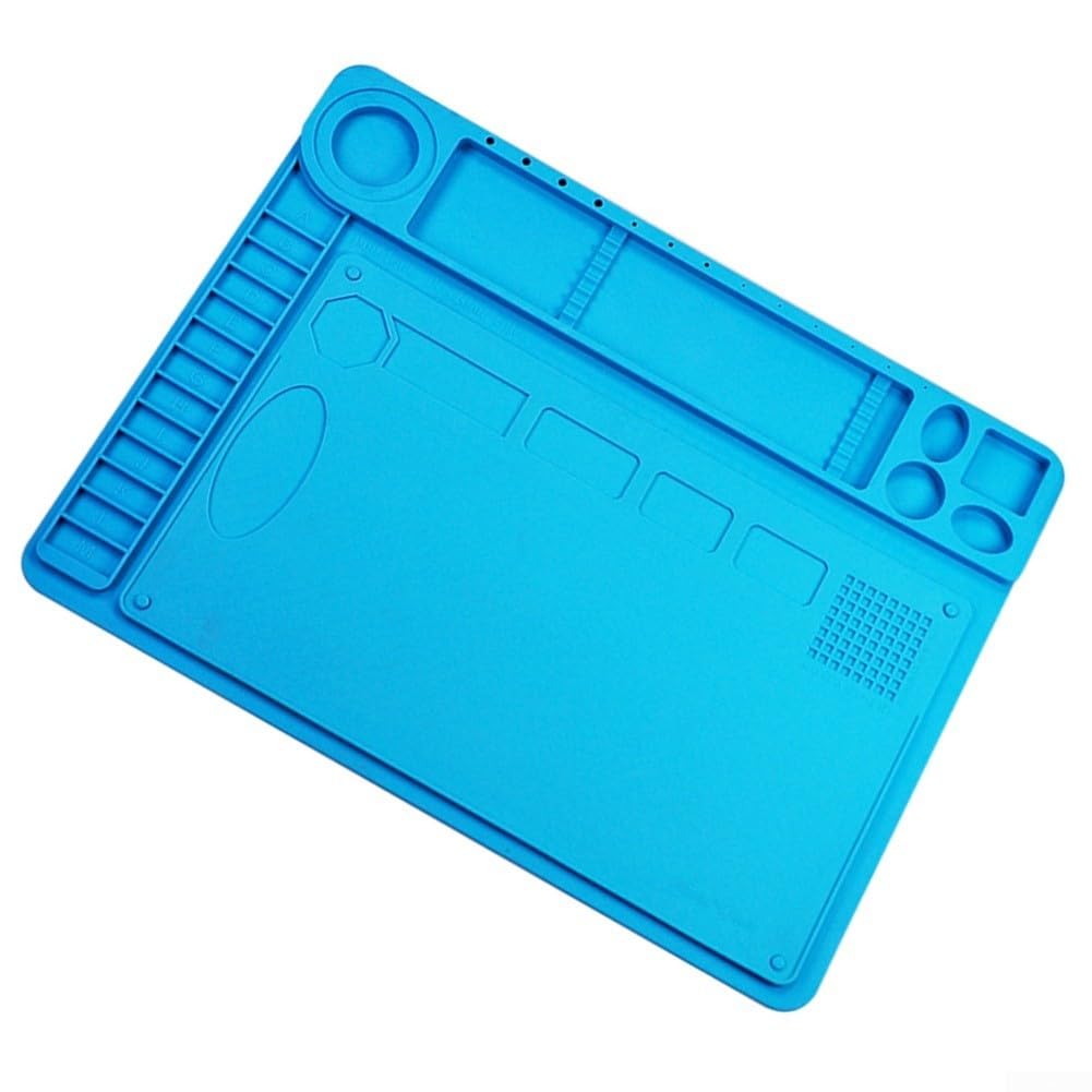 Lötmatte Silikon Hitzebeständig 48x36cm, Rutschfeste Reparaturunterlage für Lötstation, für ideal für Elektronik-Reparatur an Handy, Uhr und Computer, Blau