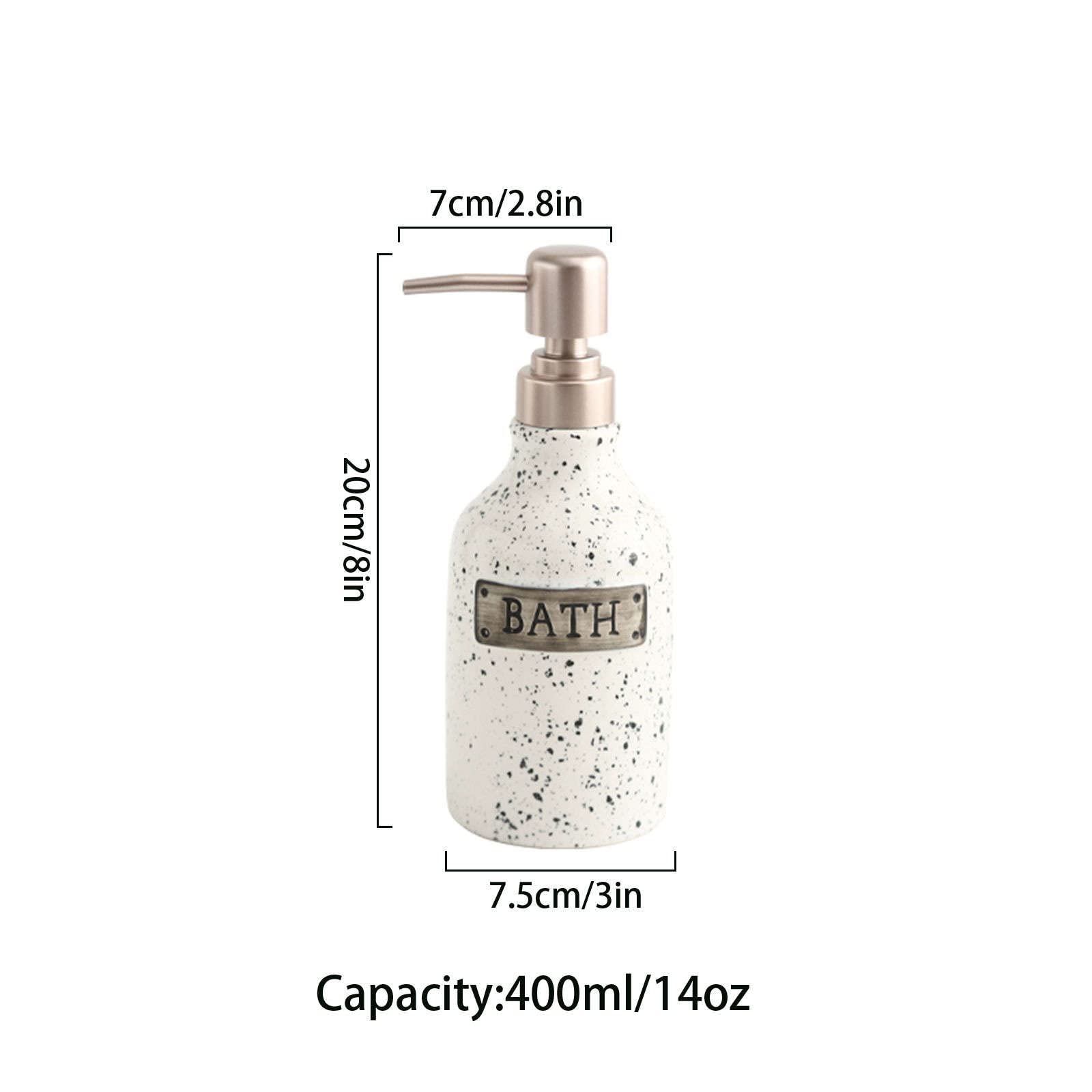 Dispensador de jabón, dispensador loción cerámica, Manos, encimera tocador baño rellenable, Blanco, 400 ml/14 oz