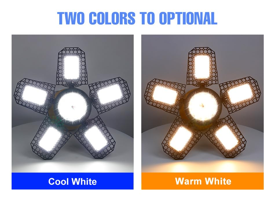 WENNI 200W LED Large Area Foldable Commercial Lighting E26 E27 Workshop Lights 100-277V Deformable Garage Light 110V Adjustable — view 4