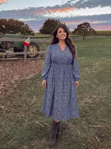Image of TIYOMI Womens Plus Size Dresses Fall Long Sleeve Maxi Dresses V Neck Floral Spring Party Dress with Pockets XL-5XL (14W-28W)