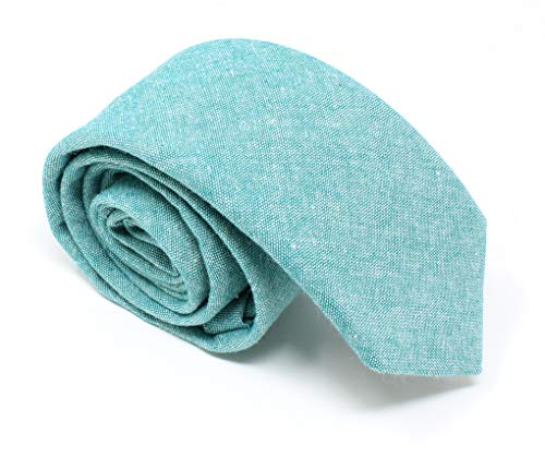 Image of Men's Chambray Cotton Skinny Necktie Tie Textured Distressed Style - 2.5 inch Width