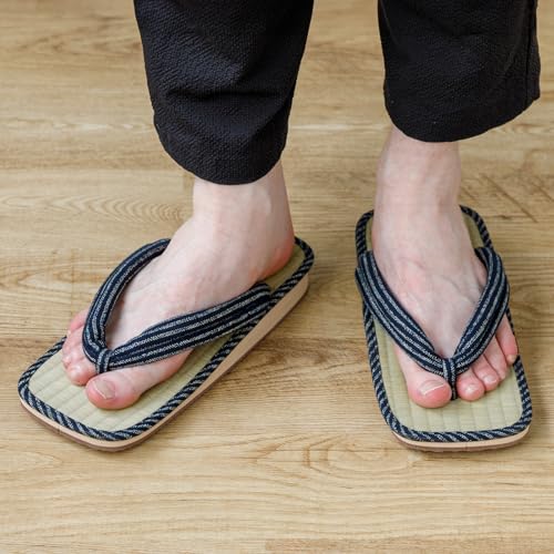 Asayu Japanese Traditional Igusa Setta Sandals, Made in Japan Tatami Zori, Moisture Absorbent, Odour Resistant "Blue Stripe"3