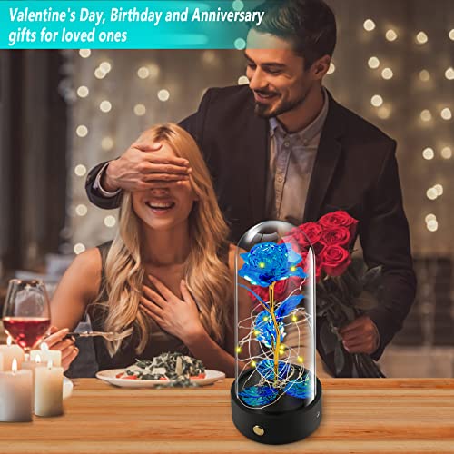 Mothers Day Mom Gifts,Rose in a Glass Dome with LED Light,Forever Eternal Crystal Rose Light with Music Box Function,Artificial Flower Gift Flower,Office or Home Decorations,Gift for Wife Her (Blue) - Image 2