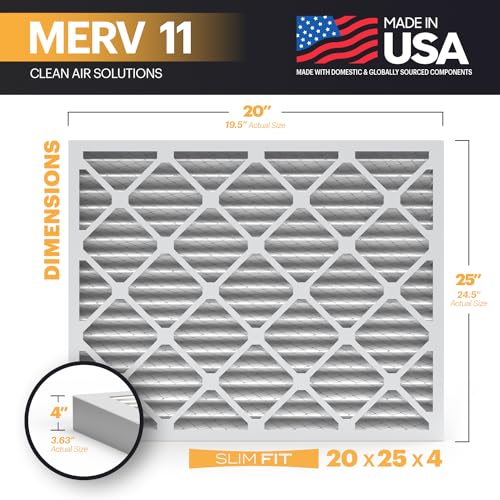 Image of BNX TruFilter 20x25x4 (19.5'' x 24.5'' x 3.63'' Slim Fit) MERV 11 Air Filter 2-Pack - MADE IN USA - Air Conditioner Furnace Filters HVAC AC Furnace Filters for Allergy Dust, Pet, Mold, MPR 1200 FPR 7