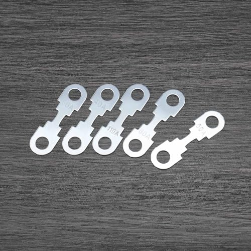 YINETTECH 10 Stück Flachsicherungsstreifen Silberfarben Zinklegierung Ersatz-Flachsicherungsstreifen DC 32V Kompatibel mit Opel Kompatibel mit VW (40A 50A 60A 80A 110A Je 2 Stück)