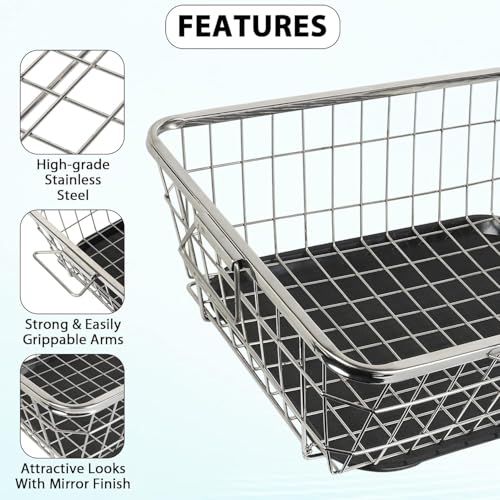 Image of Extra Large Stainless Steel Dish Drying Rack 60x47x23 cm - Heavy Duty Kitchen Countertop Utensil Stand with Detachable Drip Tray, Rust Proof Plate Bowl Drainer Basket
