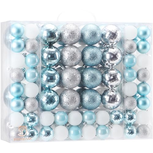 Sea Team 87-Pack Shatterproof Babyblue Christmas Ball Ornaments Set, Assorted Multi-Sized Hanging Baubles, Xmas Tree Decorations, Seasonal Décor for Holiday Wreath Garland, Hooks Included