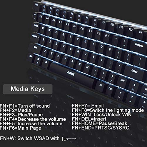 FELICON Ajazz AK33 Tastiera da Gioco Meccanica cablata, LED retroilluminato Bianco 82 Tasti Tastiera Giocatore E-Sport per dattilografi da Ufficio Che Giocano (Interruttore Nero, Nero)