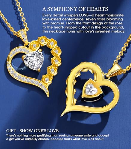 Beam & Bask 2-3 Carat Moissanite Rose Flower Heart Necklace for Her, Sterling Silver Plated with 18K Gold, Birthday, Wedding, Anniversary Pendant Jewelry for Girlfriend, Wife, Bride, Soulmate - Image 5