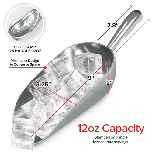 Image of 12 oz Ice Scoop (Hand Wash Only), Stock Your Home Metal Ice Scoop for Freezer, Commercial Food Grade Aluminum Utility Scooper for Ice Machine, Kitchen, Bar, Restaurant, Flour, Popcorn and Pet Food