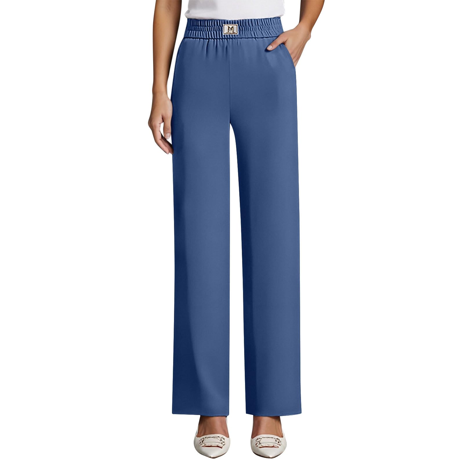High Waisted Pants for Women Pull On Stretch Straight Leg Pants Loose Comfy Casual Trousers Business Dress Clothes