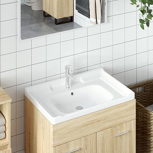 Lavabo cerámico empotrable rectangular blanco de 71 cm con rebosadero integrado 2