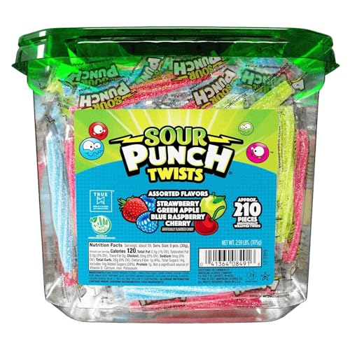 Sour Punch Twists, Sour Candy 3' Individually Wrapped Chewy Candy, 4 Assorted Fruity Flavors
