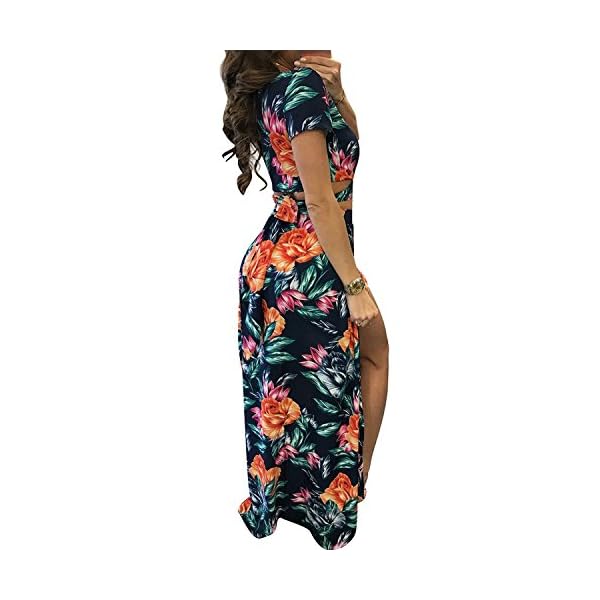 Aro-Lora-Womens-Sexy-V-Neck-Floral-Printed-Side-Slit-Two-Piece-Maxi-Dress Aro Lora Women's Sexy V Neck Floral Printed Side Slit Two-Piece Maxi Dress Medium Multicolor