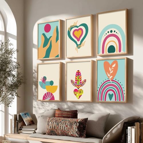 Image of kotart Minimal Boho Framed Wall Art Paintings with Frame for Home Decor - Painting for Wall Decoration Living Room Bedroom Office Room Decor- Pack of 6 (19x25 inch)