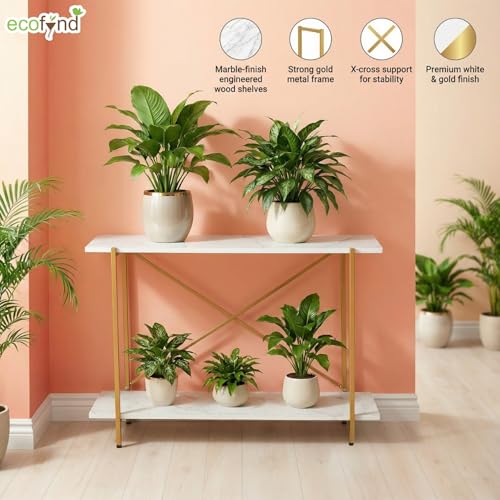 Image of ecofynd Elix Jr Plant Stands for Balcony, Flower Pot Stand for Indoor Plants, 2 Tier Long Wood Planter Stand for Living Room, home decor, Indoor & Outdoor plants (35 inchX9 inchX28 inch, WHTGO, CT002)