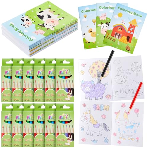 Set 24 Mini Libri Da Colorare per Bambini Con Adesivi (Formato A6