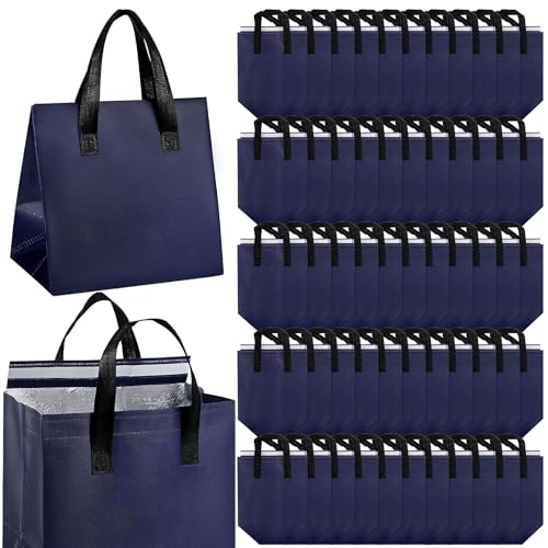 M-Aimee 100 Pcs Take Away Bags Insulated Bags, Thermal Reusable Shopping Bags Bulk, Cooler Tote Bag for Food Delivery Cold and Hot Food Restaurant Grocery Picnic (9.5 x 6 x 9.5 in)