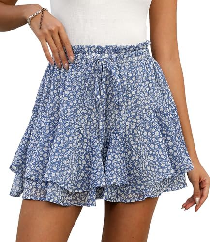 LOMMOJ Shorts for Women Summer Casual Ruffle Chiffon Skorts Boho ...