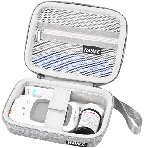 RAIACE Hard Storage Case for Diabetes Testing Kit, Blood Glucose Monitor Kit, mesh pocket for Blood Sugar Test Strips, Lancets, Lancing Device, Alcohol Wipe. (Case Only)- Gray
