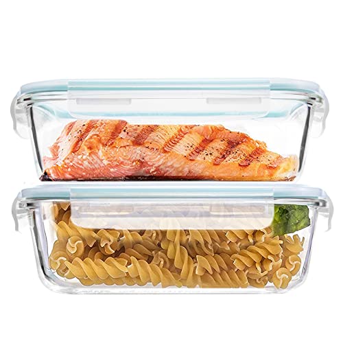 Luvan 1,52L Grands Conteneurs de Stock d'Aliments en Verre avec Couvercles, de Prép de Repas/à Bento/à Déjeuner avec 4 Onglets de Sûreté, Résistant au Micro-ondes, Four, Congélateur et Lave-vaisselle