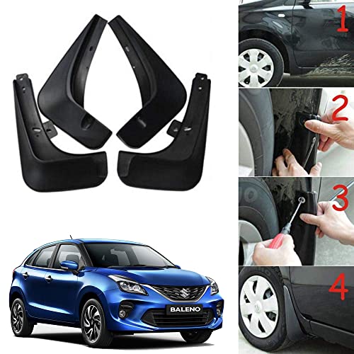 Image of Oshotto (O.E.M Fitting Cup Type) Mud Flap /Splash Guard Compatible with Maruti Suzuki Baleno 2022 Onwards (Set of 4, Black)