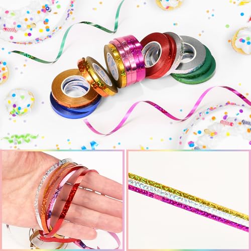Naler 16x Ringelband Geschenkband Polyband Glitzer Deko Band in 8 Bunten Farben für Basteln und Verpacken, Geschenkverpackung, Ballonverschlüsse