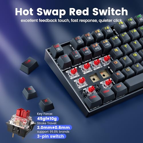 Image of Redragon Wireless Gaming Keyboard, BT /2.4Ghz Tri-Mode Mechanical Keyboard with Aluminum Pannel, Hot-Swap Red Switch, Programmable 87 Keys TKL, LED Rainbow Backlit - K552-KRS