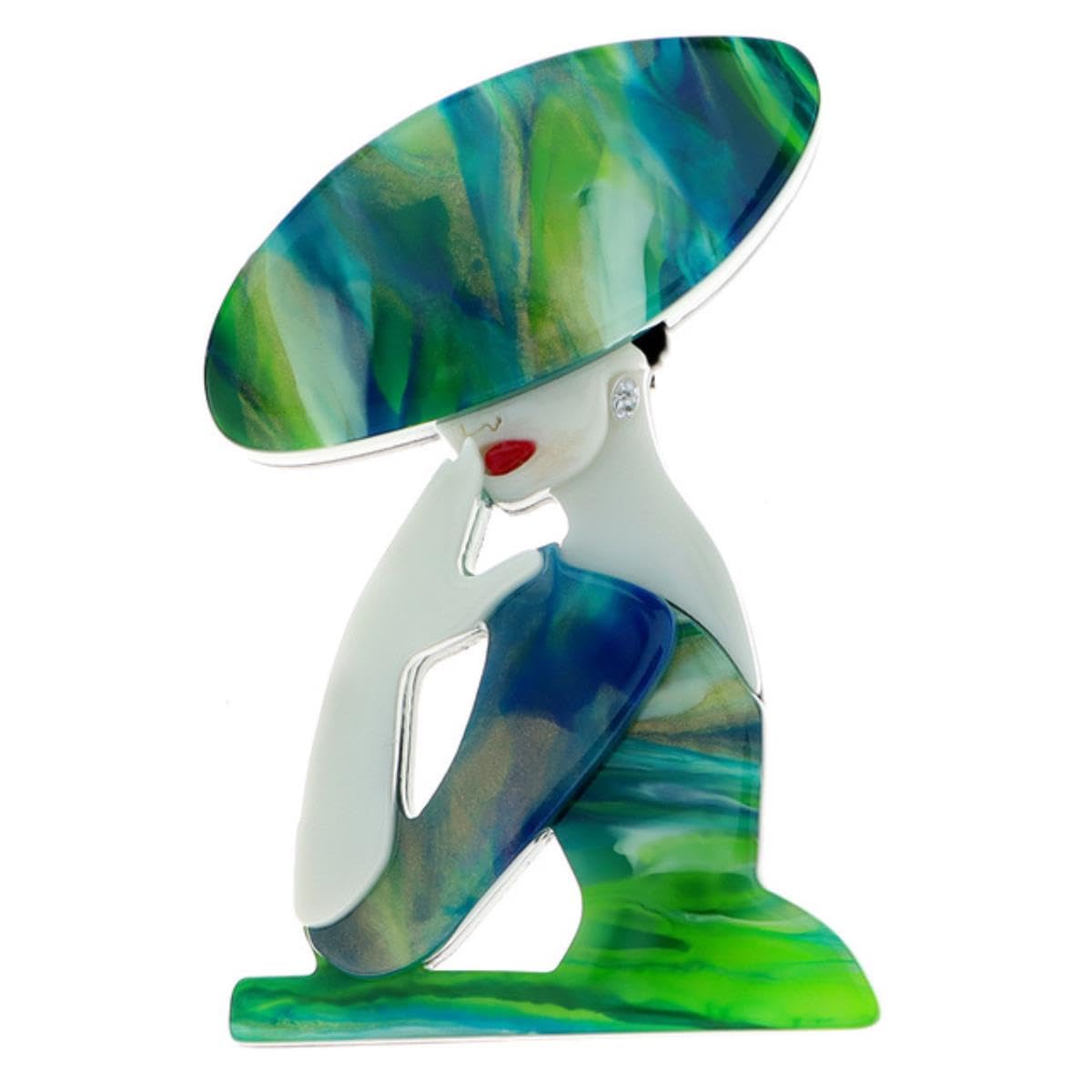 YAHOYA Acrylic Big Elegant Hat Lady Brooches for Women 2-color Modern Girl Figure Party Office Brooch Pin Gifts Vintage Accessories