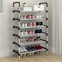 Sapateira Organizadora Multiuso para Entrada ou Quarto - Prateleira Vertical para Sapatos, Livros e Brinquedos - Aço Inox, Preto, Tamanhos Diversos (6 andares)