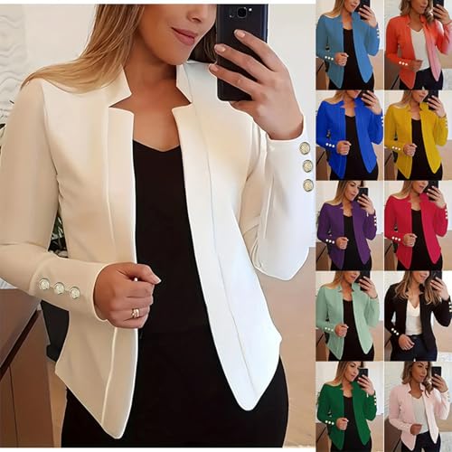 Womens Casual Business Autumn Blazers Button Lapel Suits Open Front Solid Color Jackets2