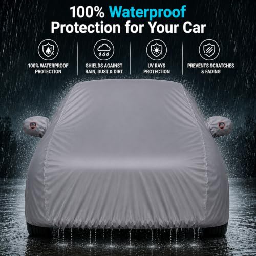 Image of Autofurnish Aero Series Car Cover for Hyundai Santro 2018 (100% Waterproof, Triple Stitched, Bottom Elastic,Secure Buckle Strap,Precision-Fit & Breathable Fabric, Car Body Cover) Colour: Grey