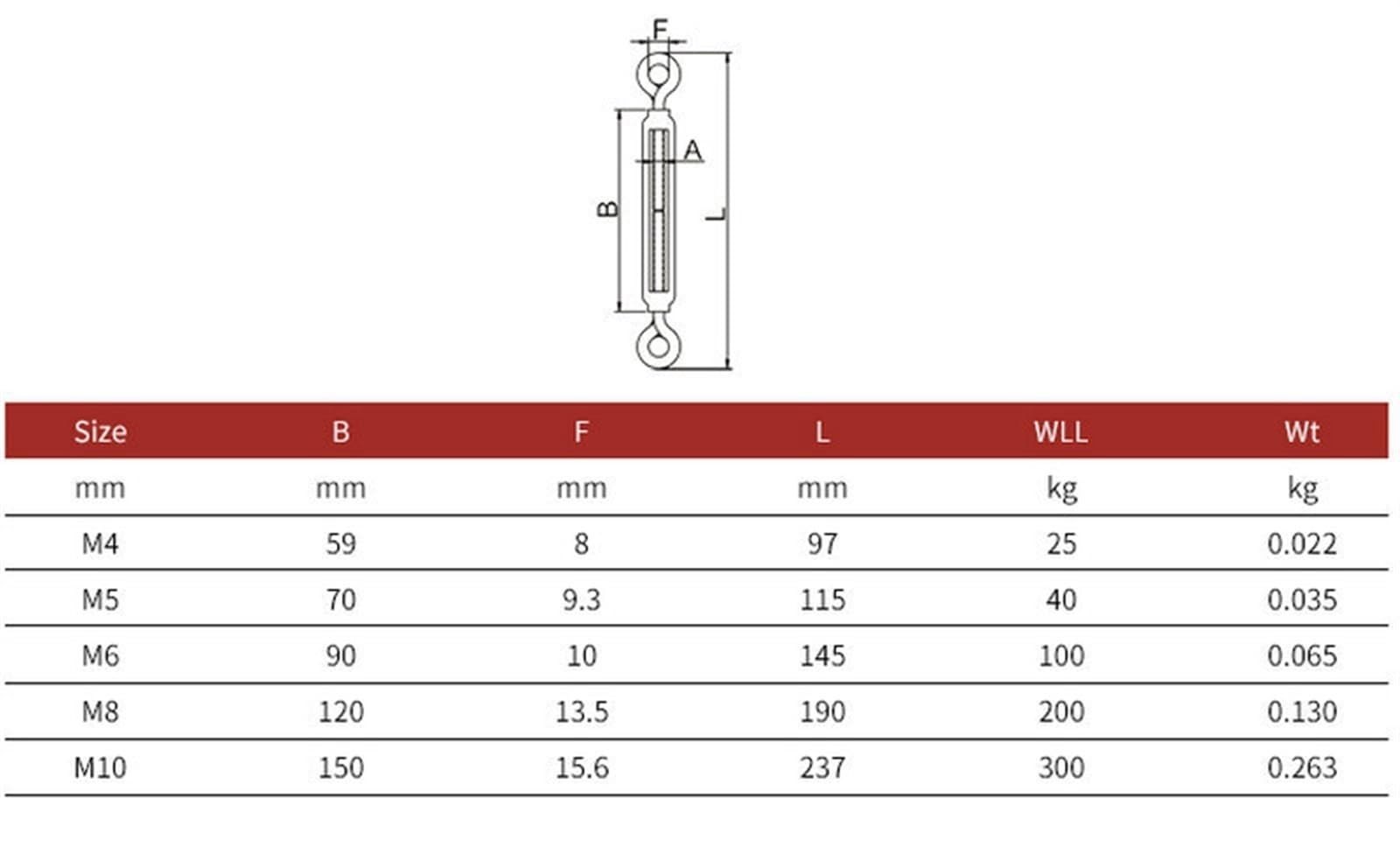 Tendeur à Fil 304 acier inoxydable 5 pièces ajuster les crochets de gréement chaîne et le câble métallique tendeur d'oeil en(OO Type-5PCS,M10)