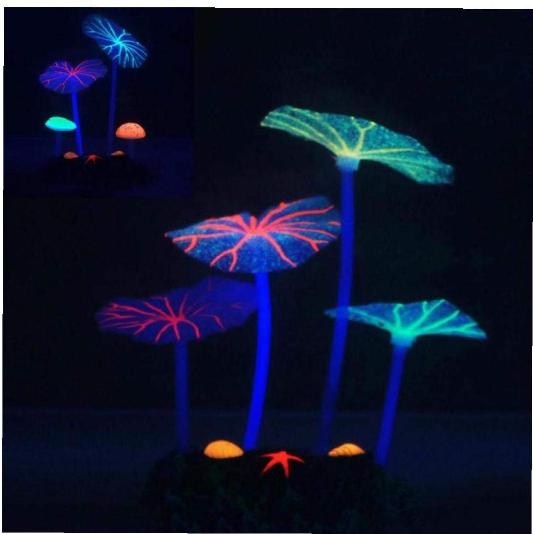 AMOYER Artificial Luminous Coral Reef Aquariums Decorations 1pc Fluorescent Glowing Leaf Mushroom Stones Fish Tank Landscape Ornament