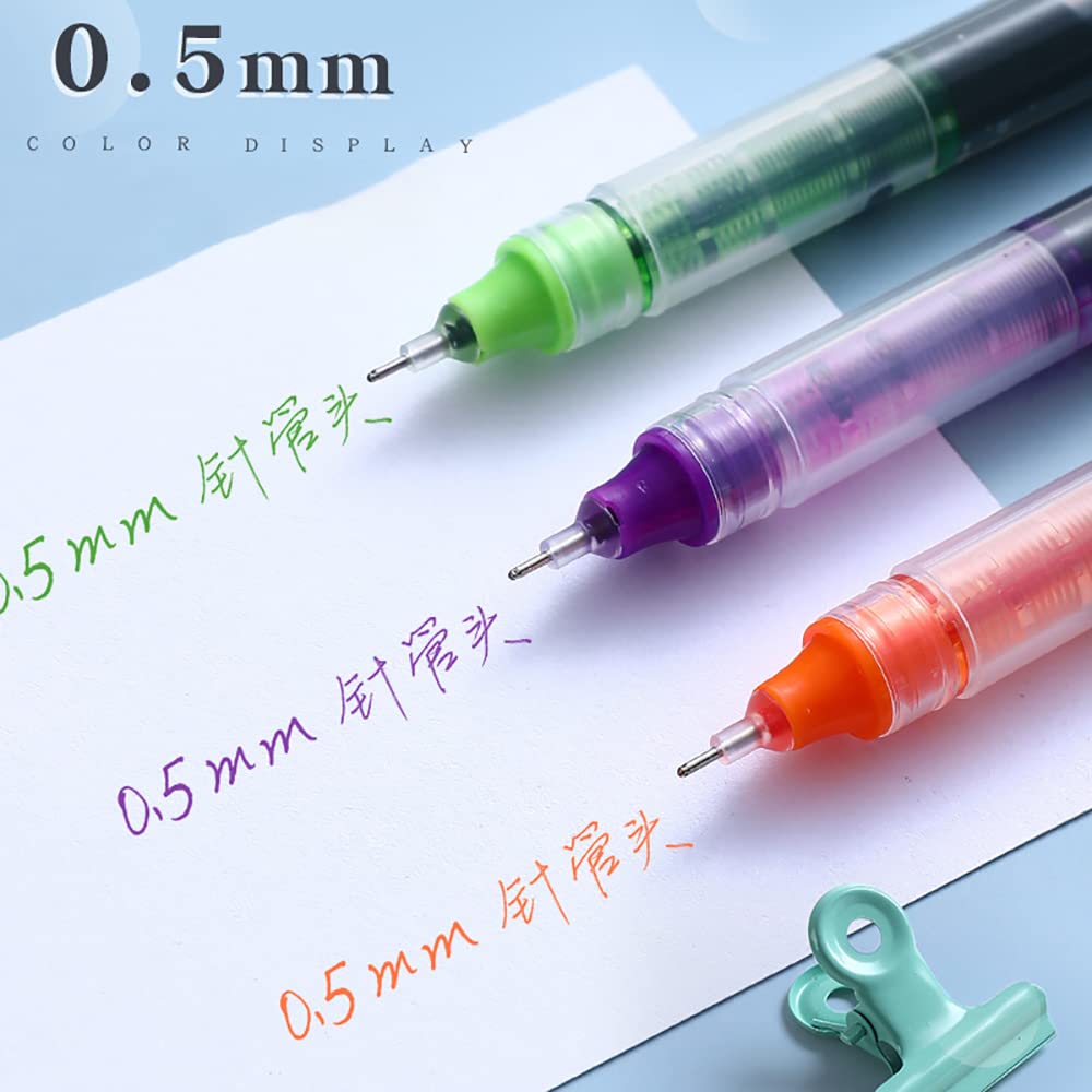 12 bolígrafos de tinta líquida, punta de aguja de 0,5 mm, tinta de secado rápido, bolígrafos rodantes, 12 colores