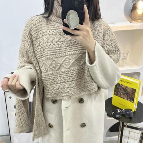 Women's Irregular Knitted Shoulder Cape Turtleneck Pullover Casual Shawl Wrap Fashionable Cover Up for Fall Winter3