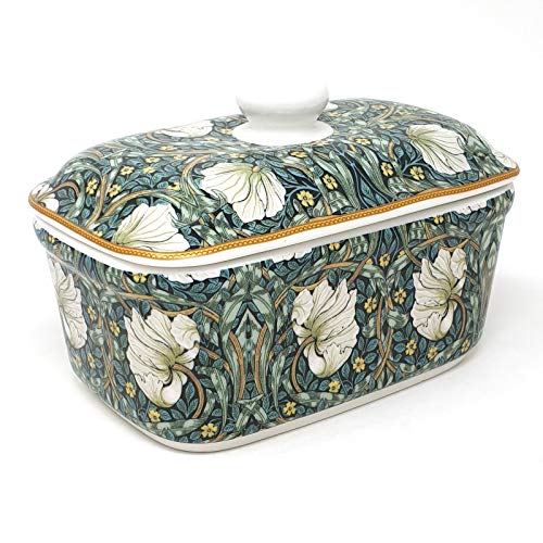 William Morris Pimpernel Butter Dish - Dark Green With Gold Effect Rim - Image 5