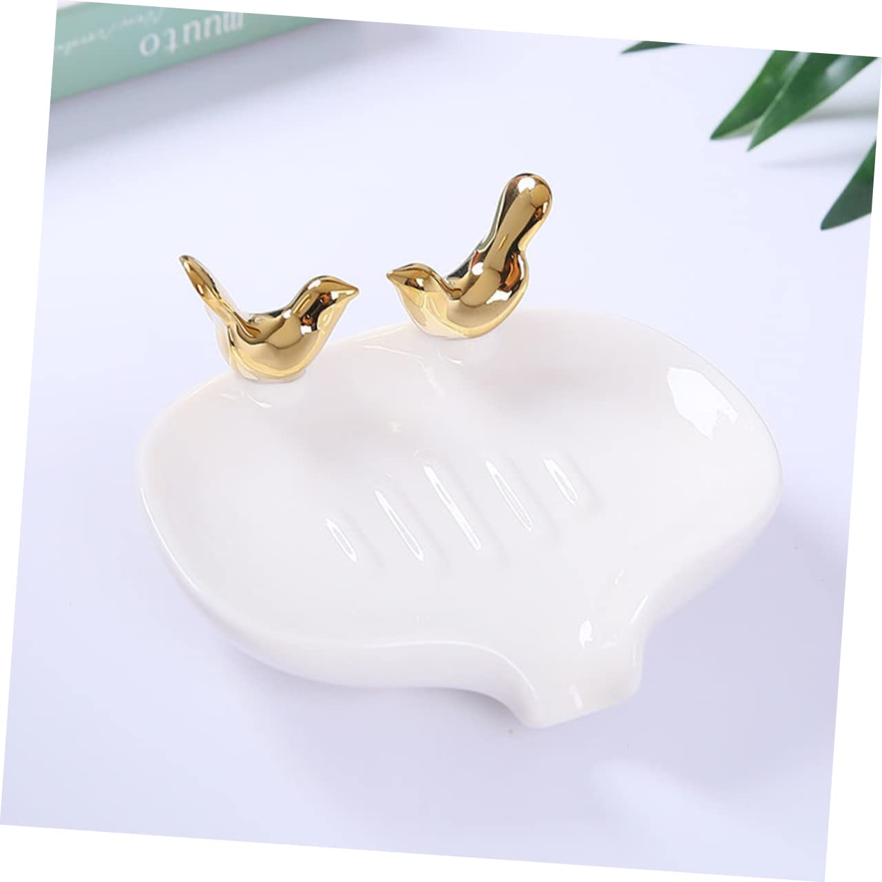 Soporte De Cerámica con Escurridor Jabonera De Diseño De Pájaro para Baño y Cocina