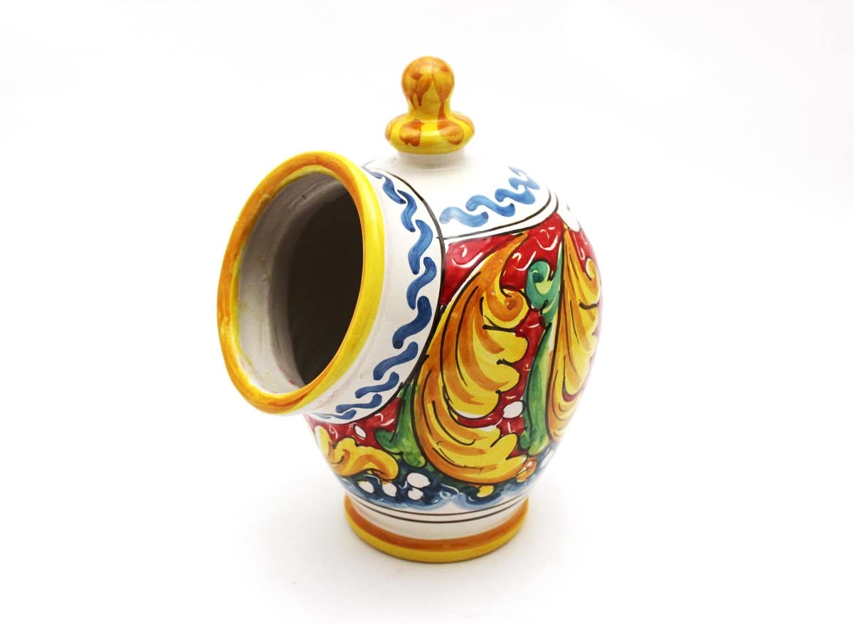ILAB Saliera in ceramica decorata a mano da ceramisti siciliani di Santo Stefano di Camastra fiore rosso art 15