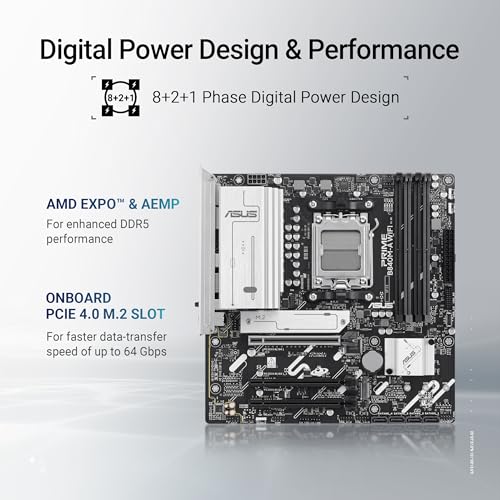 AMD B840 mATX Motherboard, DDR5, PCIe 4.0 Ready, Three M.2 Slots, Wi-FI 6E, Realtek 2.5Gb Ethernet, DisplayPort, HDMI™, Rear and Front USB 5Gbps Type-C® Support, BIOS Flashback™, Aura Sync
