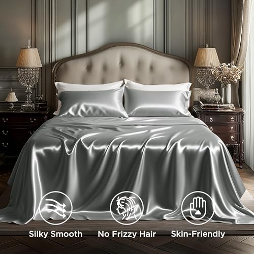 Image of Bedsure Satin Sheets Full Size, Soft Silky Bedsheets for Hair & Skin