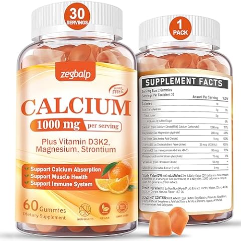 1000 mg Calcium Citrate Supplement Gummies for Adults - Calcium Gummies with Vitamin D3, K2, Magnesium, Strontium for Women, Men - Support Calcium Absorption & Immune System Cover