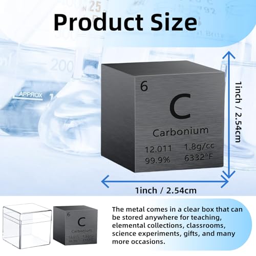 Image of Carbonium Cube, Cube Metal Density Cube Metal Element Cube Periodic Table of Elements Collection Education Science with Cube High Density Cube Block 1 inch