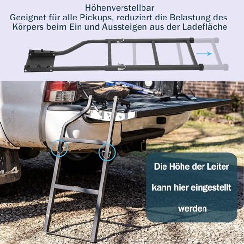 aleawol Heckklappenleiter für Pickup Truck, Verlängerung Klappbare Heckklappe Trittleiter mit Taping und Edelstahl Selbstschneidende Schrauben für die Meisten Pickups und LKWs