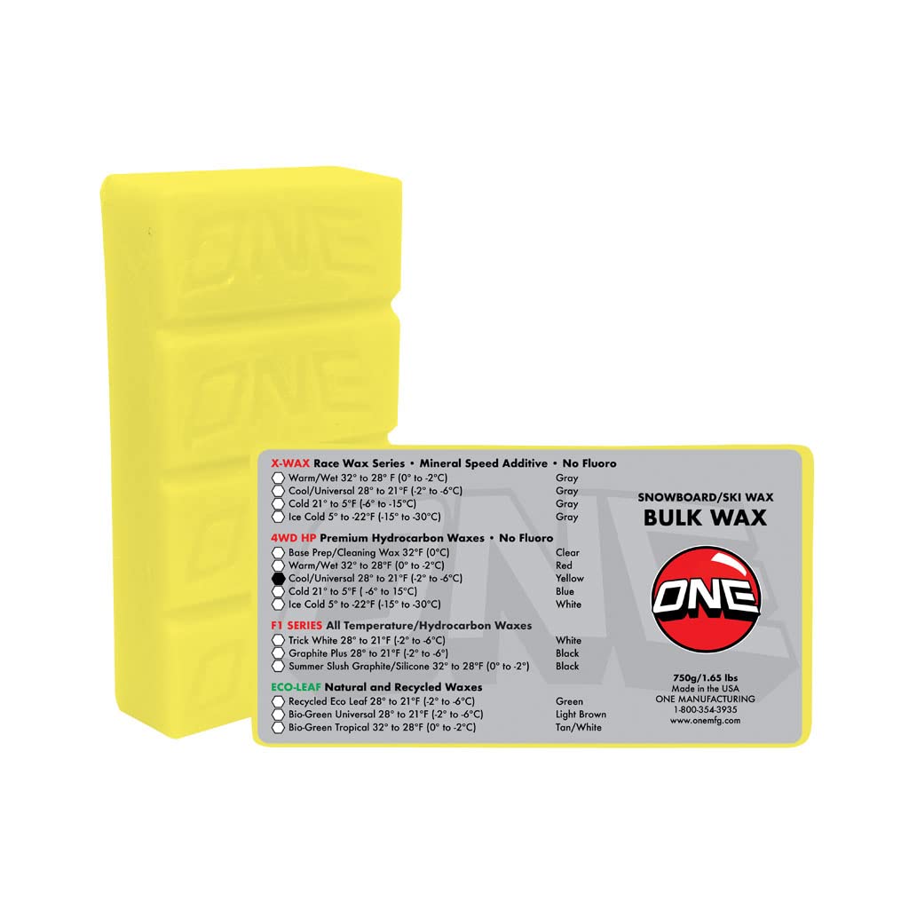 One Mfg 4WD Snowboard & Ski Wax, 750g Bar, Oneball SnoWax, Tropical Scent, No Fluoro (Yellow, Cool/Universal Snow)