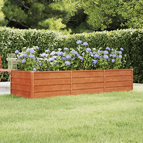 Woonisher Arriate de Acero Corten 240x80x45 cm, Macetero Exterior con Estructura Resistente, Plantas Flores y Huertos Urbanos