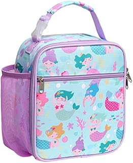 Bagseri Girls Lunch Bag, Insulated Lunch Bag for Kids, Portable Lunch Cooler Bag for School, with Bottle Holder, Water-Resistant Lining, Pink Purple Mermaid