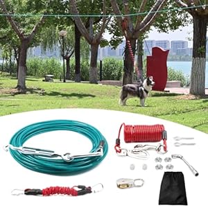 100FT Dog Run for Yard Heavy Duty with 10FT Tie Out Cable, Outdoor Leash Trolley System for Large Dog to 300Lbs