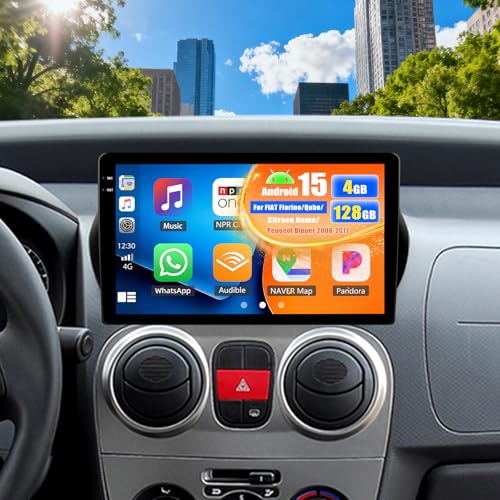 OiLiehu 4G+128G Android 15 Autoradio pour Fiat Fiorino/Qubo/Citroen Nemo/Peugeot Bipper 2008-2017 avec CarPlay Android Auto sans Fil, 10,1“ Écran Tactile...