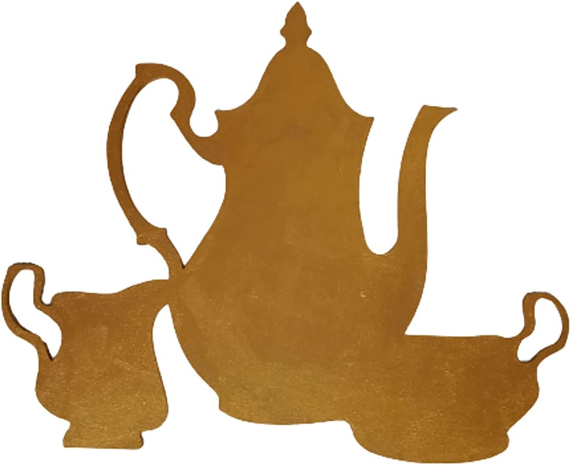 Purpledip Wooden Laser Cut Wall Hanging: Teatime, Golden (12377)